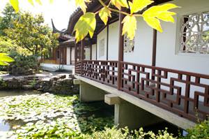 Japanese style building in garden